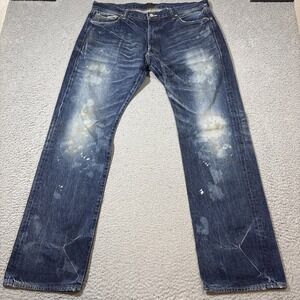 Strivers Row Men Sz 38x35 Faded Whiskering 5 Pocket Jeans Japan Made Button Fly